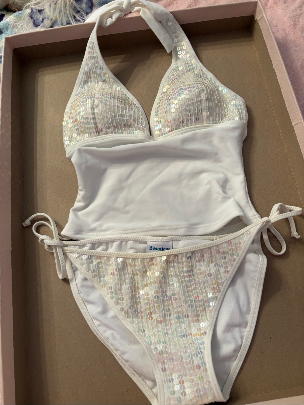 White Sequin Halter two piece